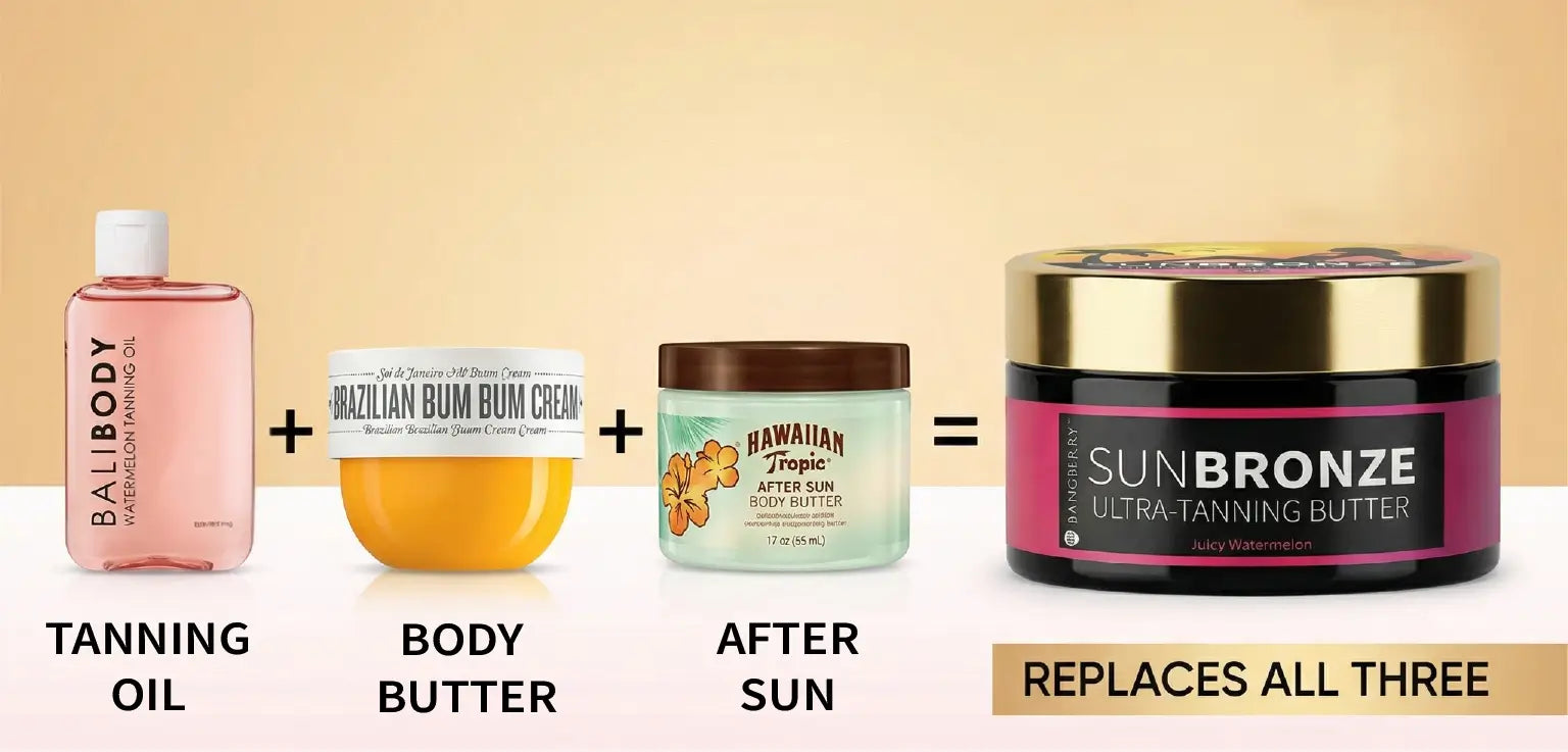 Sun Bronze replaces tanning oil + body butter + after-sun